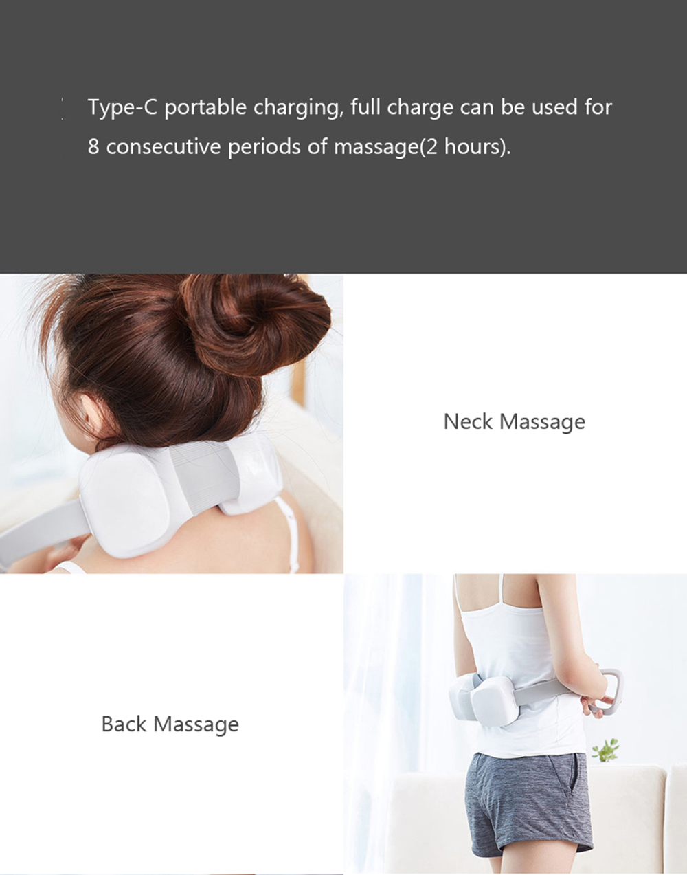 Xiaomi Mini Neck Electric Massager Two-way Kneading Type-C 3 Modes One Button Switching Fitness Massager - White