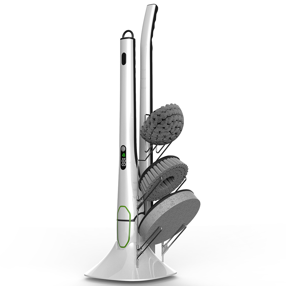 Phaewo Electric Spin Scrubber with LED Display Long Extension Handle Cleaning Brush - White