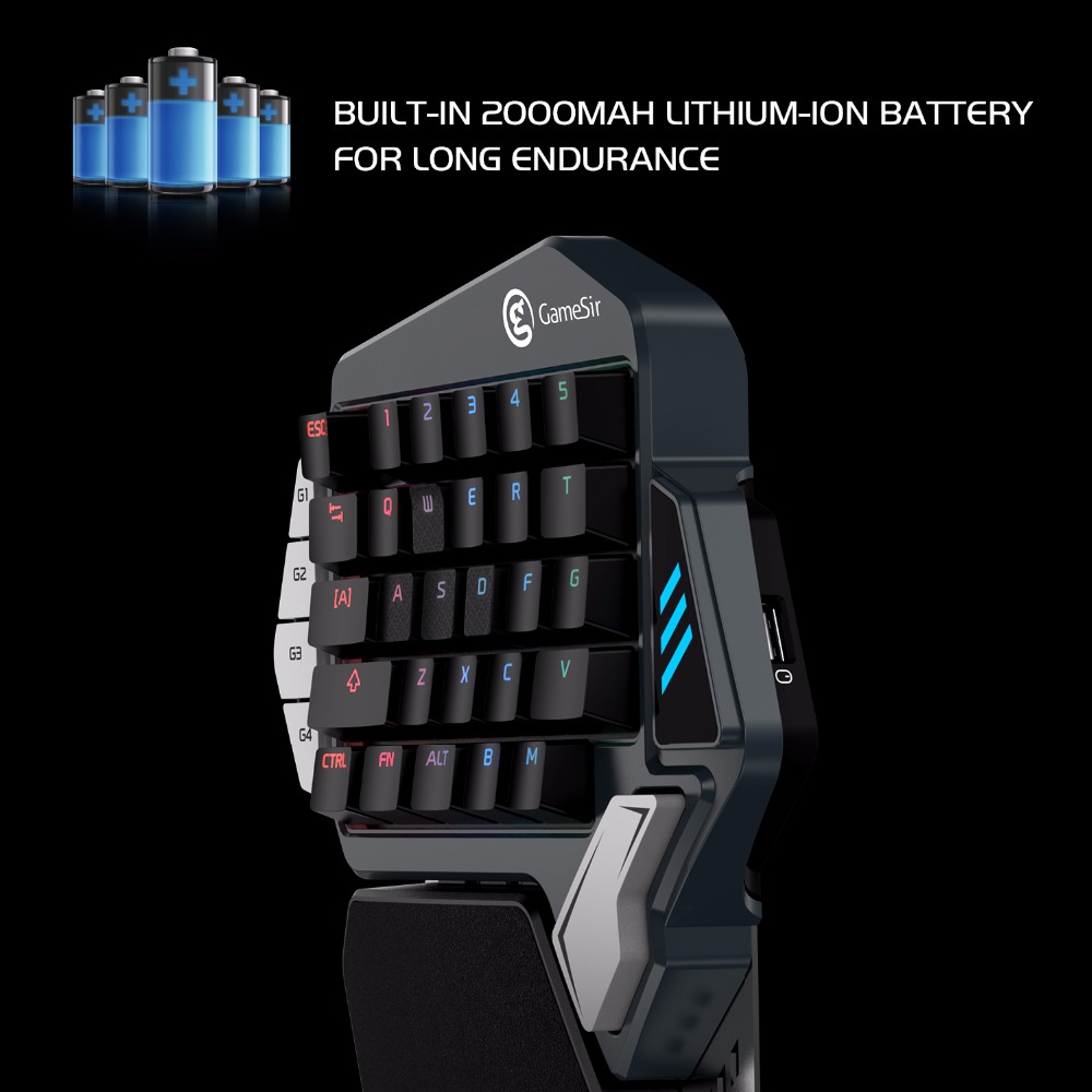 GameSir Z1 Wired / Wireless Dual-mode RGB One-handed Mechanical Keyboard Blue Switch Built-in 2000mAh lithium Battery - Black