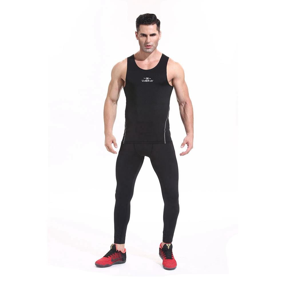 AK01 Men Fitness Round Collar Vest Sports Running Sleeveless Tops Size XL - Black