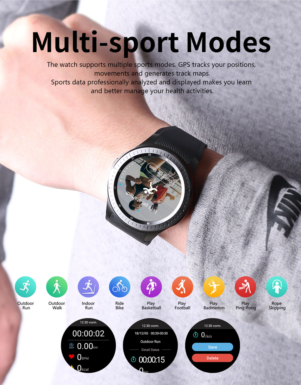 Makibes AT06 4G Smartwatch Phone Android 6.1 MTK6739 Quad Core 1GB RAM 16GB ROM 1.3 Inch IPS Screen IP68 GPS Heart Rate Monitor - Black