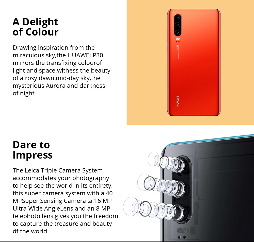HUAWEI P30 6.1 Inch 4G LTE Smartphone Kirin 980 8GB 256GB 40.0MP+16.0MP+8.0MP Triple Rear Cameras Android 9.0 NFC In-display Fingerprint Fast Charge - Pearl White