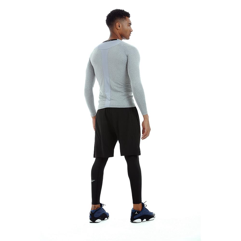 AK34 Men Fitness Sports Training Elastic Long Sleeve Tops T-Shirts Size XXL - Grey