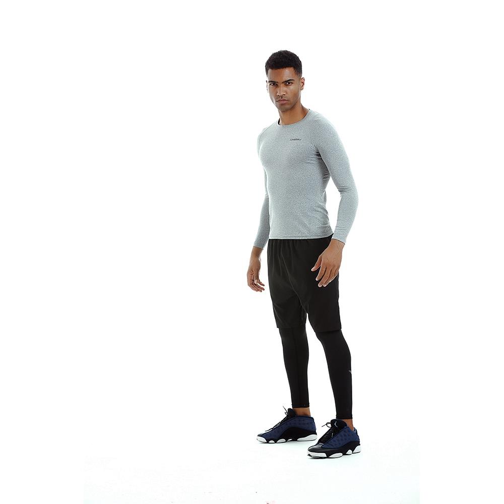 AK34 Men Fitness Sports Training Elastic Long Sleeve Tops T-Shirts Size XXL - Grey