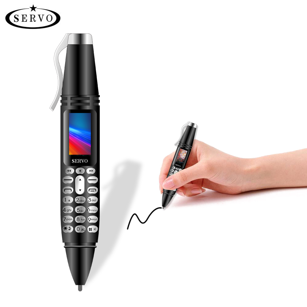 SERVO K07 0.96 Inch Mini Card Phone Bluetooth Dialer Recording Pen Handwriting Pen Flashlight Camera Dual SIM 300mAh - Black