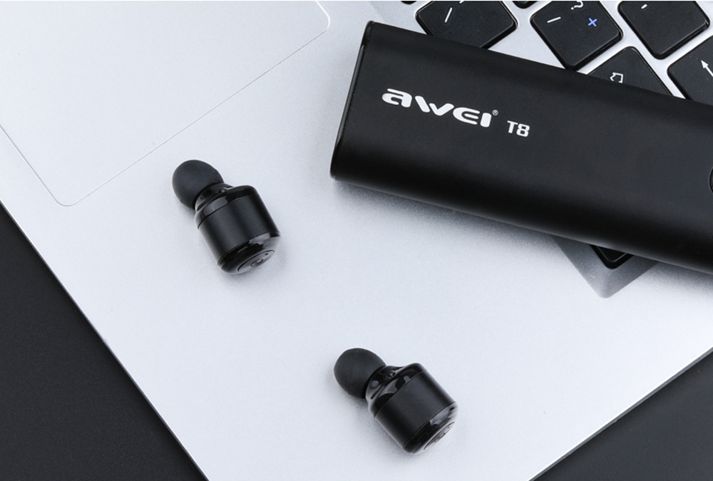 Awei T8 TWS Bluetooth 4.2 3D Stereo Wireless In-Ear Earphones Charging Box 700 mAh - Black