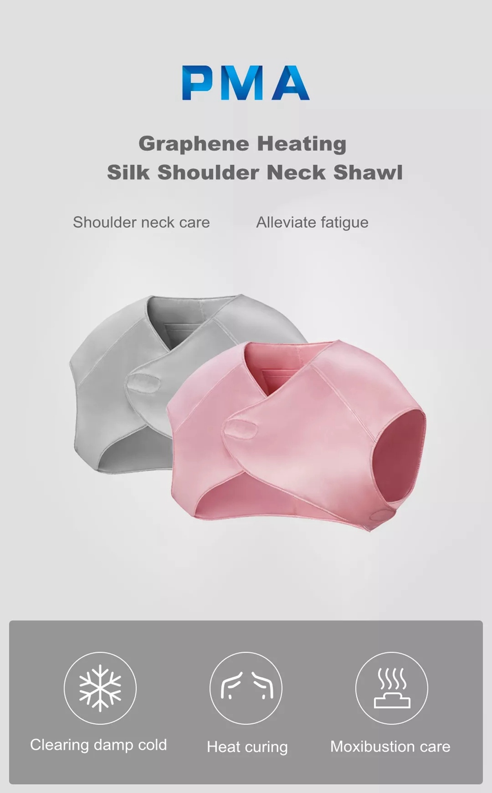 Xiaomi PMA T10 Graphene Heating Neck Shoulder Shawl USB Rechargeable Size M - Grey