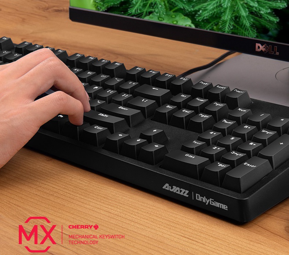 Ajazz AK535 USB Wired Mechanical Gaming Keyboard White Light CHERRY Blue Switch - Black