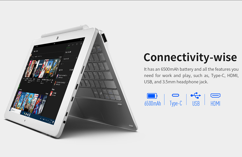 Alldocube Cube iWork10 Pro 2-in-1 10.1 Inch 1920*1200 Tablet Intel Cherry Trail Z8350 Windows10+Android5.1 Dual Boot Quad Core 4GB RAM 64GB Rom - White+Silver