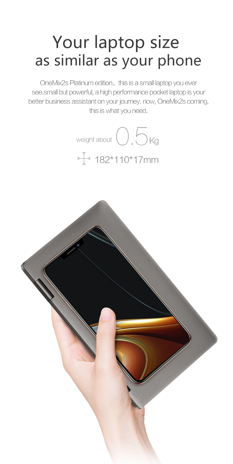 One Netbook One Mix 2S Yoga Pocket Laptop Intel Core i7-8500Y Dual-Core Touch ID 7" IPS Screen 1920*1200 Windows 10 8GB RAM 512GB PCI-E SSD - Platinum