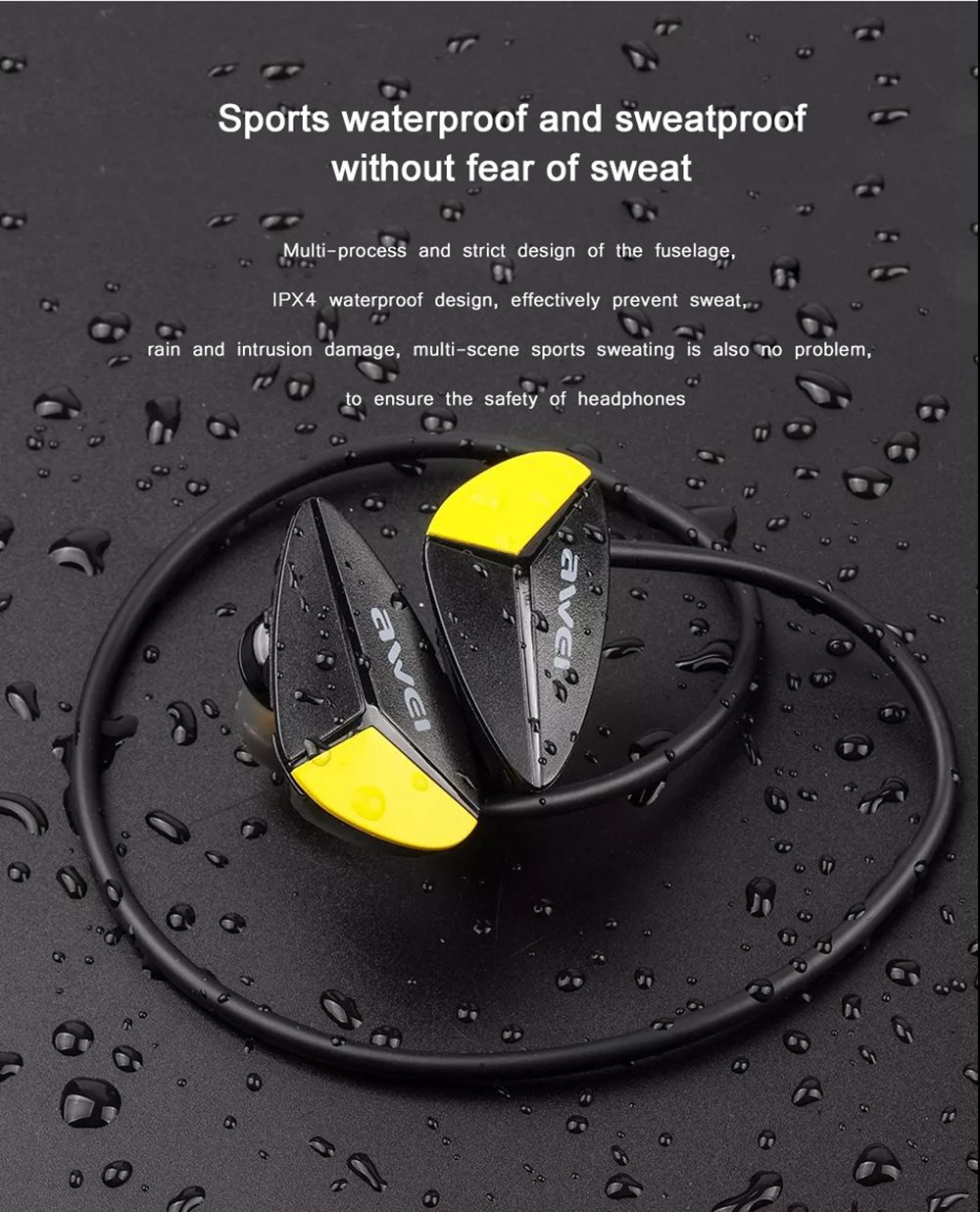AWEI A887BL Waterproof CSR Bluetooth V4.1 Rear Earphone Stereo HiFi 100 mAh - Black