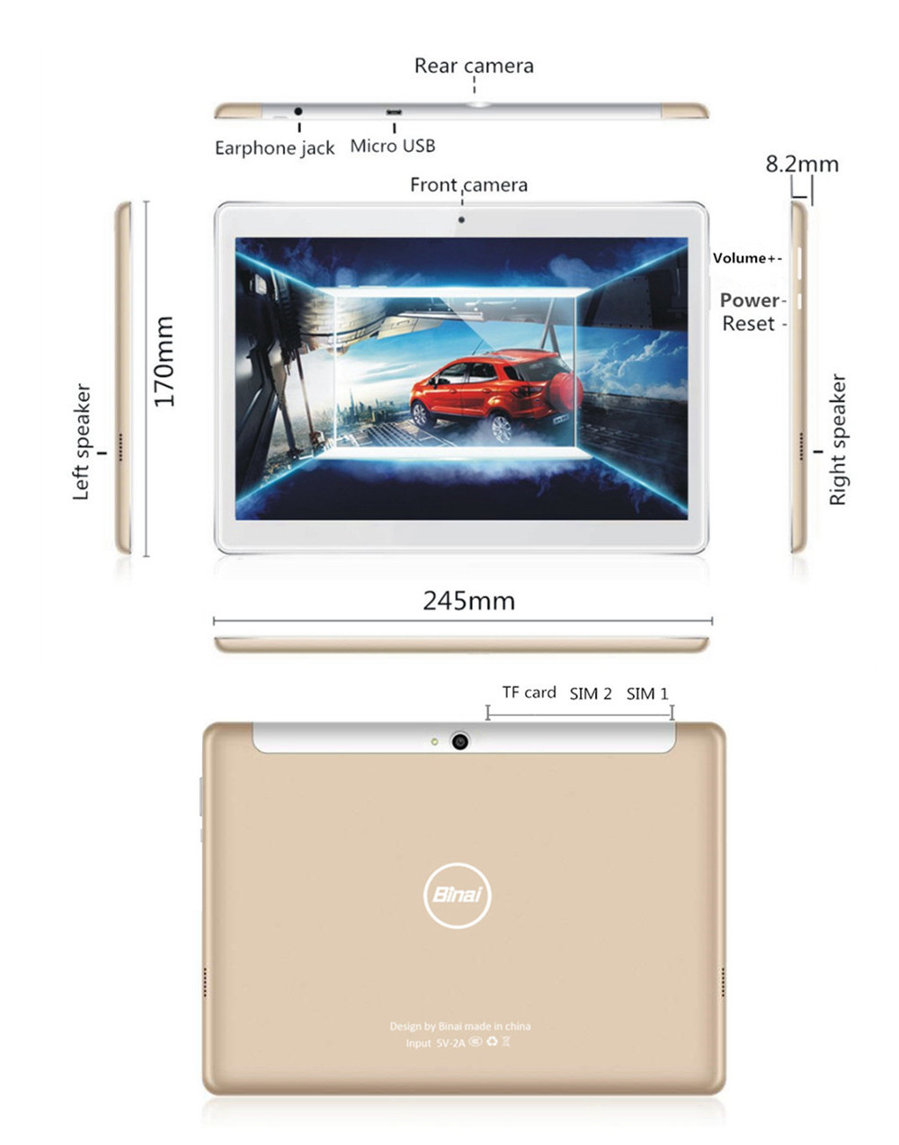 Binai G10Max 4G Phablet MTK6797X Deca Core 10.1" IPS 2.5K Screen 2560*1600 4GB RAM 64GB ROM Android 8.0 - Silver