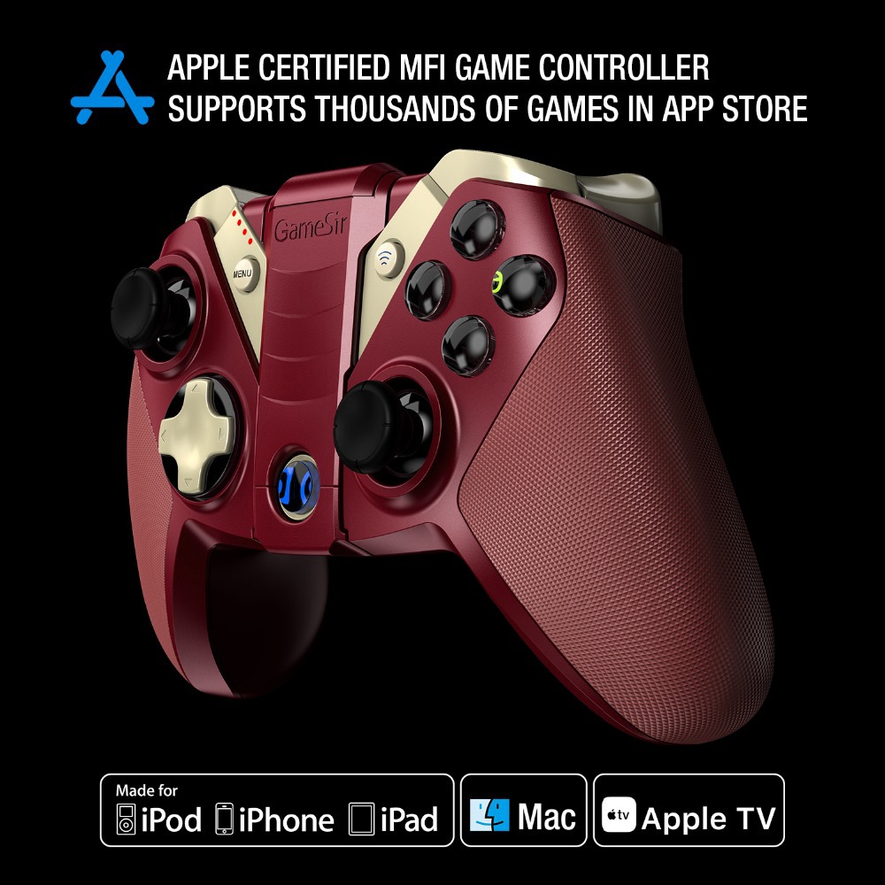 GameSir M2 MFi Bluetooth Gamepad Wireless Game Controller for iOS iPhone iPod Mac Apple TV with Bracket - Red