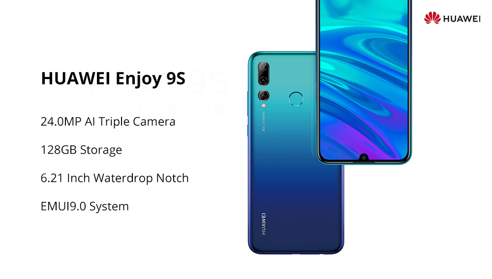 HUAWEI Enjoy 9S 6.21 Inch 4G LTE Smartphone Kirin 710 4GB 64GB 24.0MP + 16.0MP + 2.0MP Triple Rear Cameras Android 9.0 Touch ID - Black