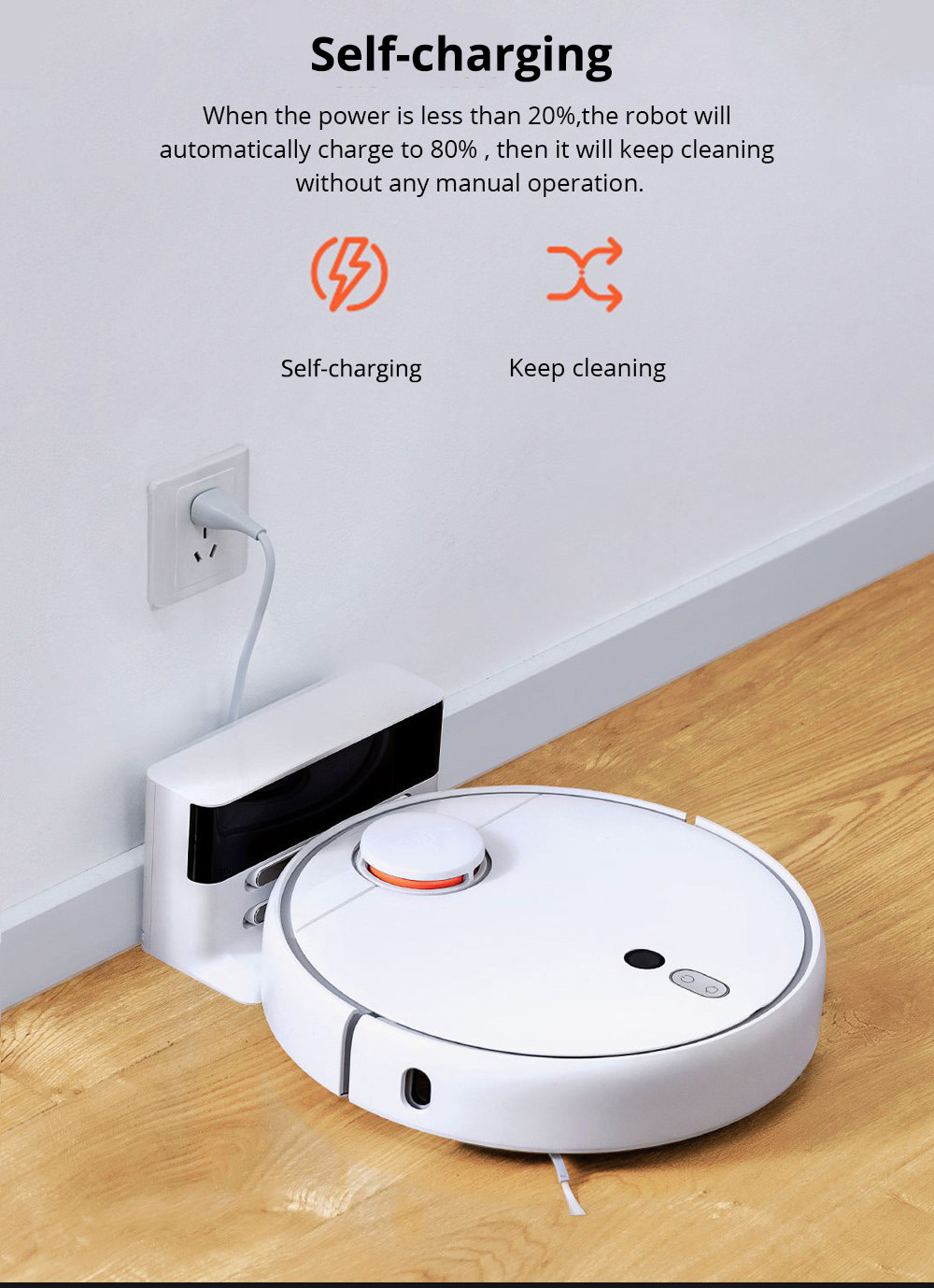 Xiaomi Mijia 1S Robot Vacuum Cleaner LDS + Visual Navigation 2000Pa Suction AI Image Recognition APP Zoned Cleaning Virtual Wall 5200mAh - White