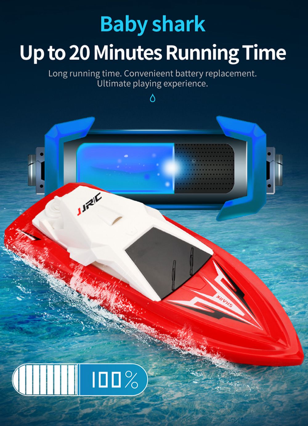 JJRC S5 Baby Shark 1/47 2.4G Wateryproof Two Built-in Motors Racing Boat RTR - Red