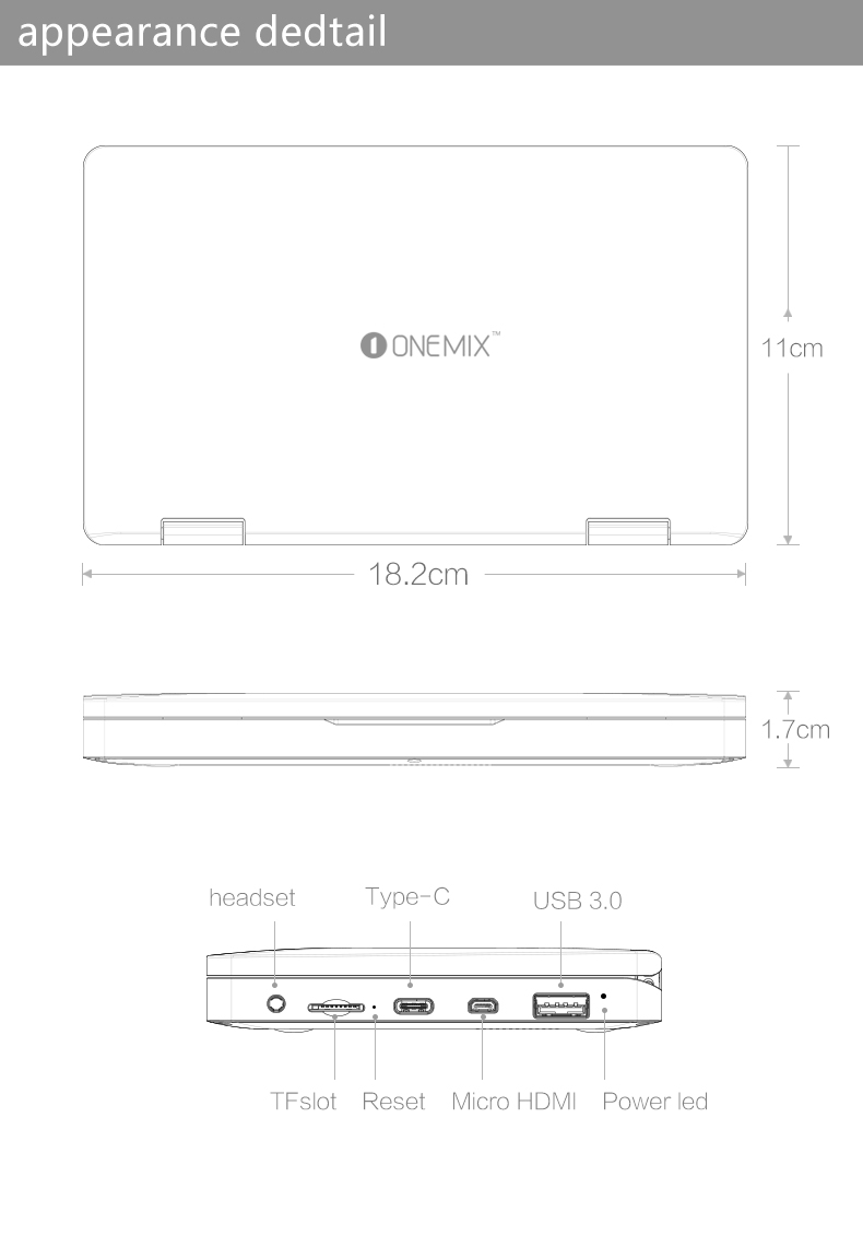 One Netbook One Mix 2S Yoga Pocket Laptop Intel Core i7-8500Y Dual-Core Touch ID 7" IPS Screen 1920*1200 Windows 10 8GB RAM 512GB PCI-E SSD - Platinum
