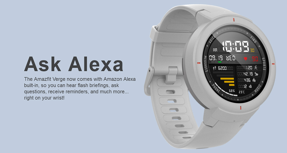Huami AMAZFIT Verge 3 Smart Watch Ask Alexa 1.3 Inch AMOLED Screen Heart Rate Monitor 11 Sports Modes IP68 Waterproof Global ROM - White