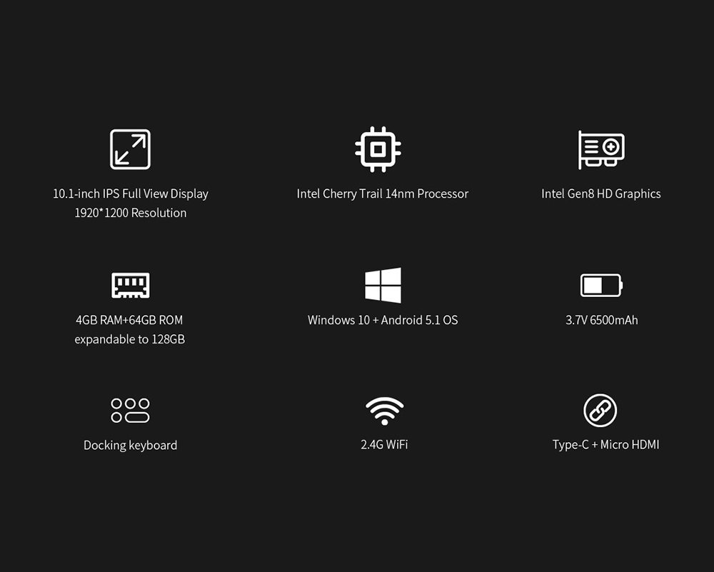 Alldocube Cube iWork10 Pro 2-in-1 10.1 Inch 1920*1200 Tablet Intel Cherry Trail Z8350 Windows10+Android5.1 Dual Boot Quad Core 4GB RAM 64GB Rom - White+Silver