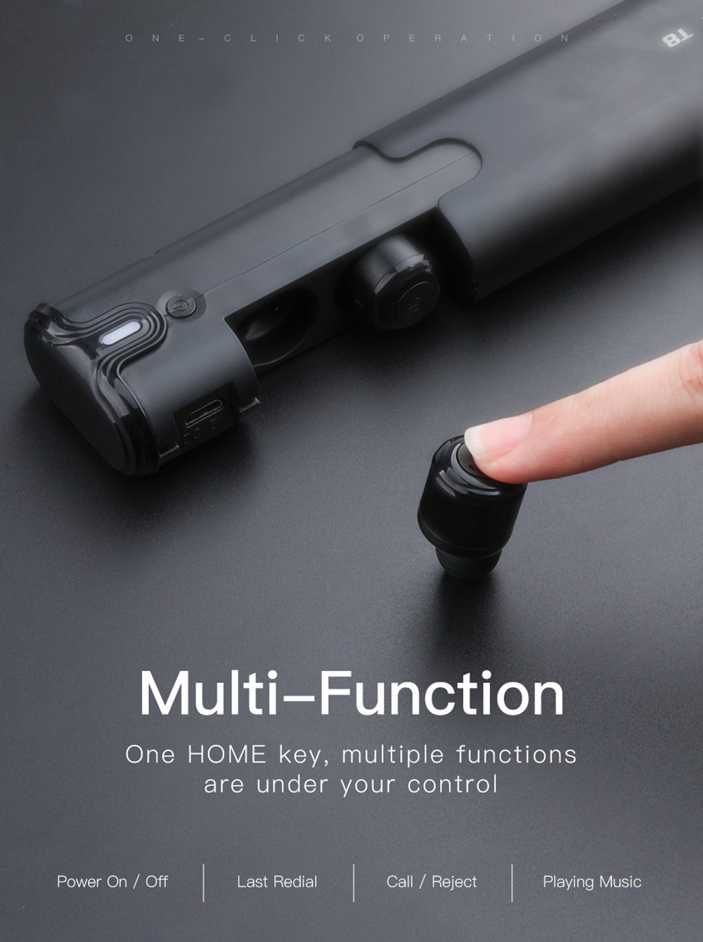 Awei T8 TWS Bluetooth 4.2 3D Stereo Wireless In-Ear Earphones Charging Box 700 mAh - Black