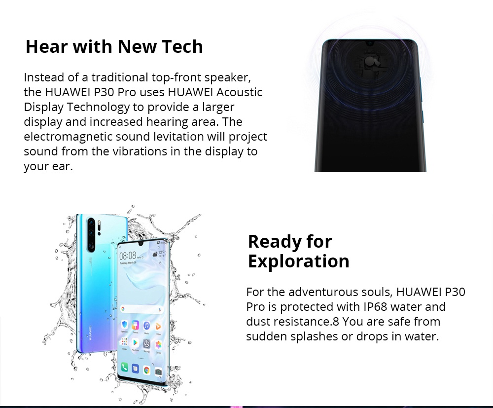 HUAWEI P30 Pro 6.47 Inch 4G LTE Smartphone Kirin 980 8GB 256GB 40.0MP+20.0MP+8.0MP+TOF Quad Rear Cameras Android 9.0 NFC In-display Fingerprint Wireless Charge - Breathing Crystal