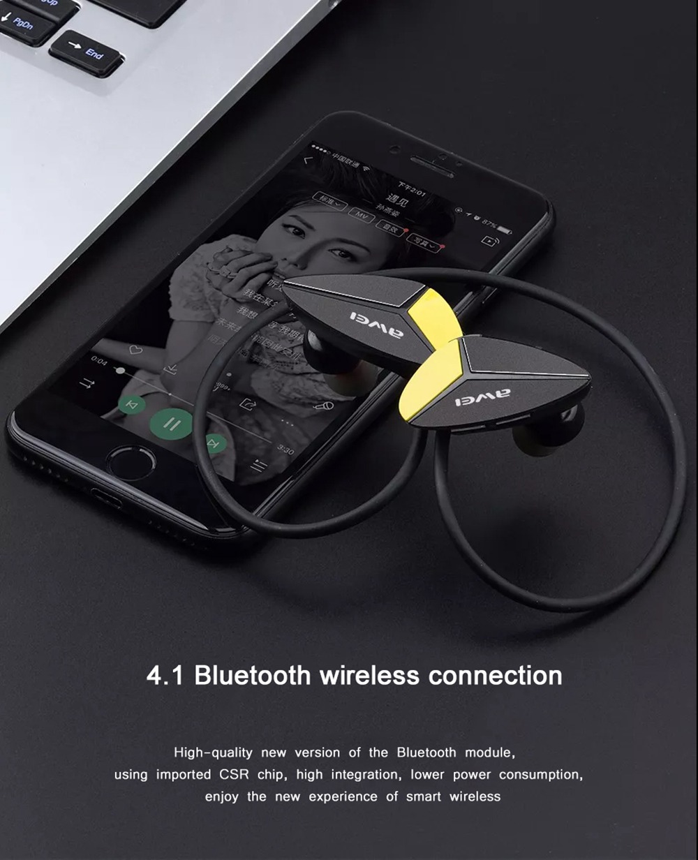 AWEI A887BL Waterproof CSR Bluetooth V4.1 Rear Earphone Stereo HiFi 100 mAh - Black