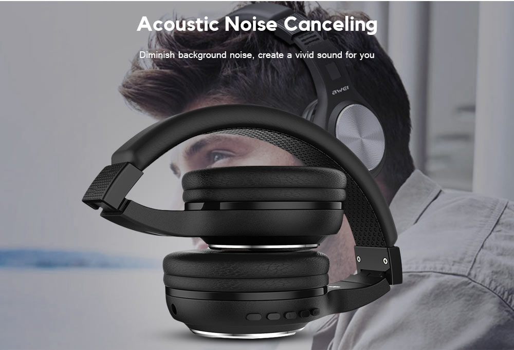 AWEI A600BL Foldable HiFi Wireless Bluetooth Headphone Bass Stereo Headset - Black