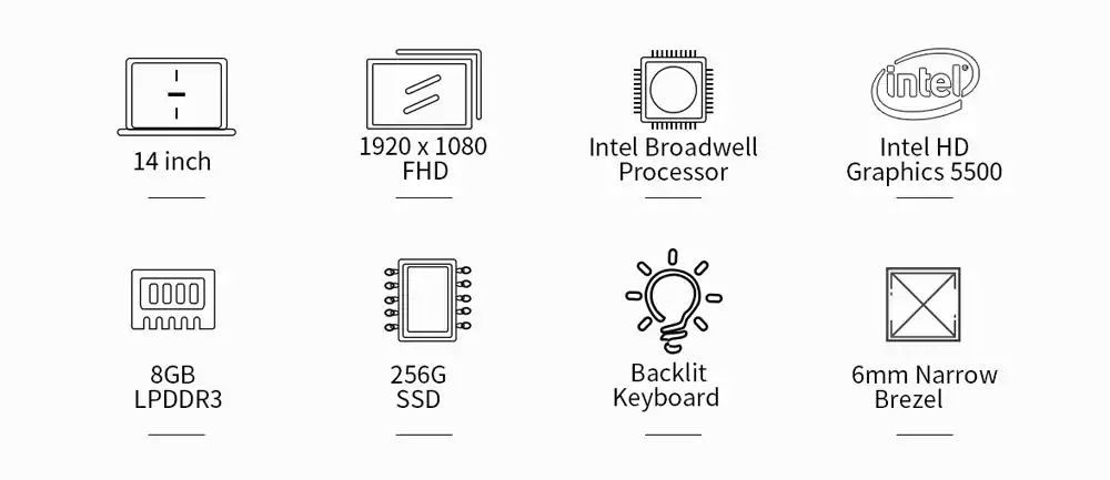 Jumper EZBook X4 Pro Notebook Intel Core i3-5005U Dual-Core 14-Inch 1920*1080 Windows 10 8GB RAM 256GB SSD - Silver
