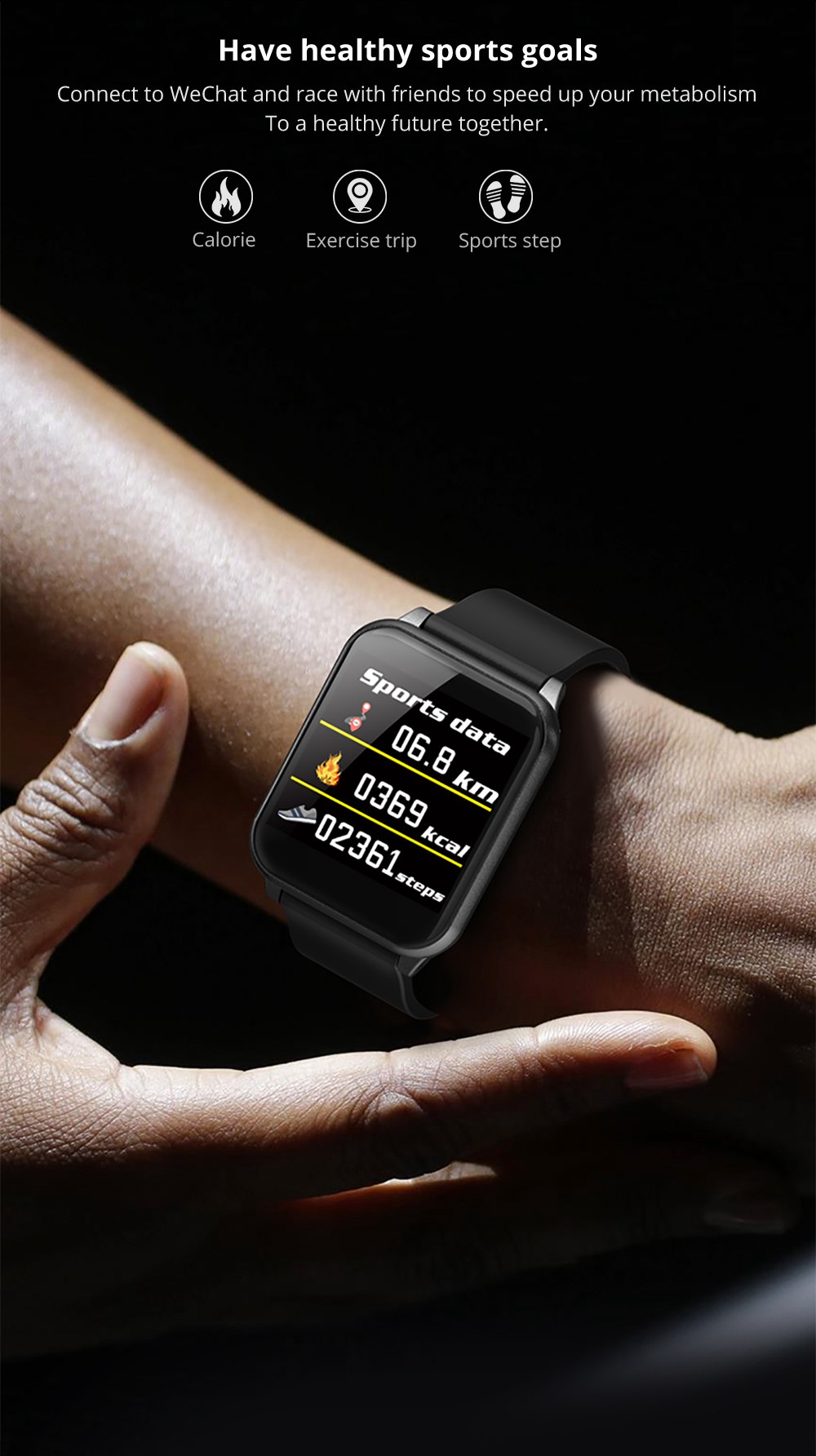 Makibes B02 Smartwatch 1.3 inch Round TFT IP67 Water Resistant Fitness Tracker Blood Pressure Color UI Wristband - Black