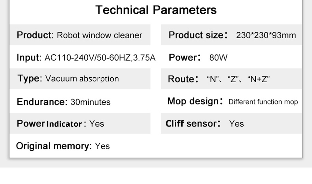 WS - 960 Smart Robotic Window Cleaner Three Cleaning Modes 2800 Pa 30 Minutes - White