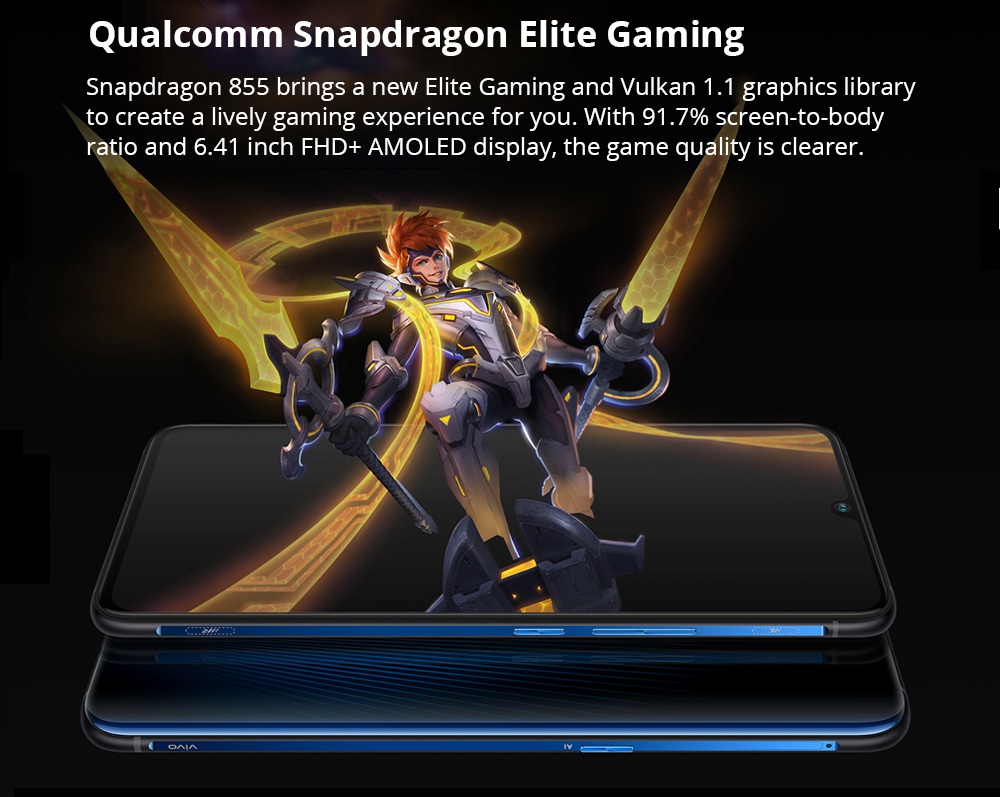 Vivo iQOO 6.41 Inch 4G LTE Smartphone Snapdragon 855 6GB 128GB 12.0MP+13.0MP+2.0MP Triple Rear Cameras Android 9.0 In-Display Fingerprint NFC - Orange