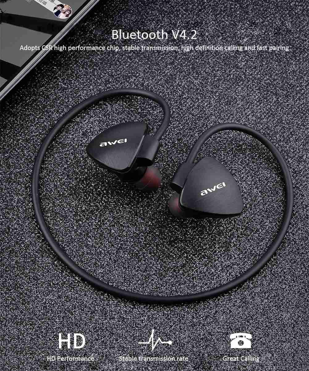 Awei A847BL Blutooth Earphones CVC 6.0 Noise Reduction IPX4 Water Resistant - Red