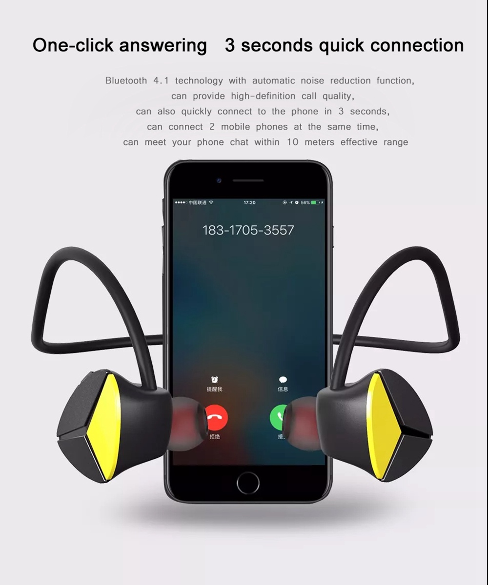 AWEI A887BL Waterproof CSR Bluetooth V4.1 Rear Earphone Stereo HiFi 100 mAh - Black