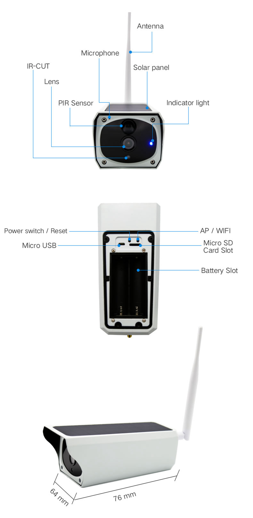YS-Y4 Solar Energy Surveillance Camera 1080P WIFI PIR Human Body Induction IP65 Water Resistant APP Two-way Audio - White