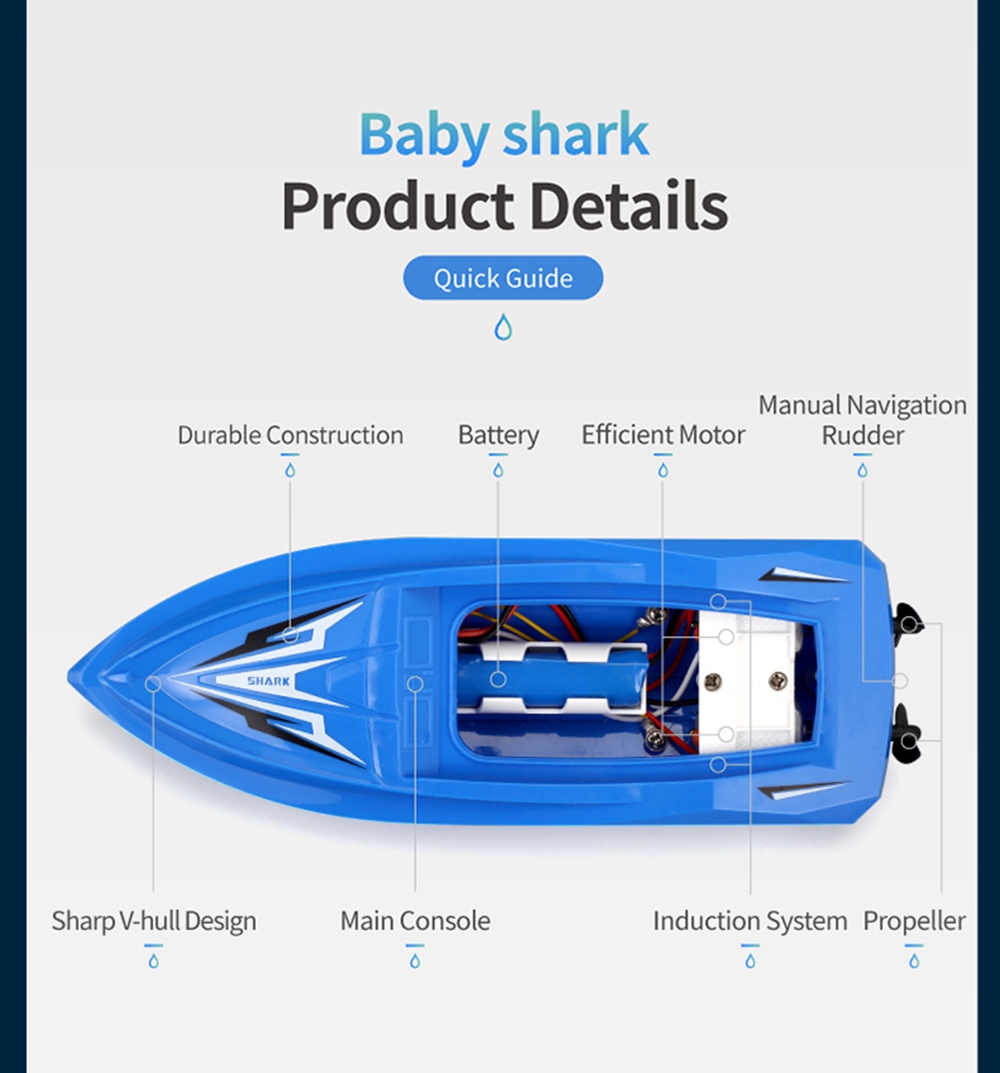 JJRC S5 Baby Shark 1/47 2.4G Wateryproof Two Built-in Motors Racing Boat RTR - Blue