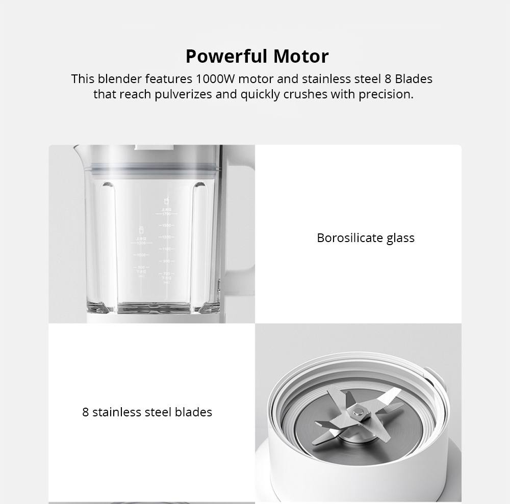 Xiaomi Mijia 8-speed Blender 1000W Motor 24 Hours Pre-set OLED Rotate Screen - White