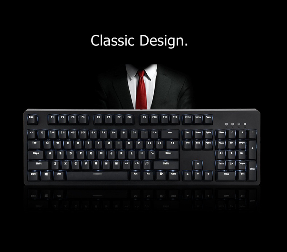 Ajazz AK535 USB Wired Mechanical Gaming Keyboard White Light CHERRY Blue Switch - Black