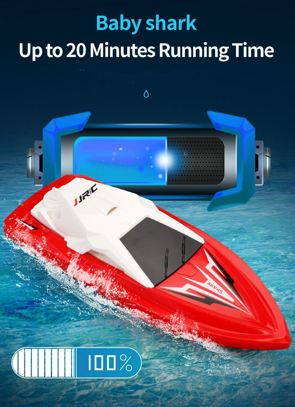 JJRC S5 Baby Shark 1/47 2.4G Wateryproof Two Built-in Motors Racing Boat RTR - Blue