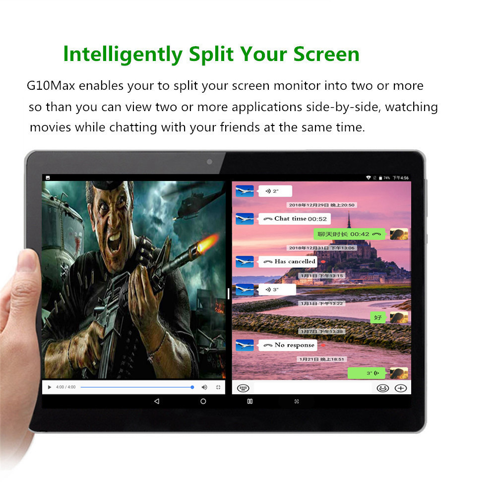 Binai G10Max 4G Phablet MTK6797X Deca Core 10.1" IPS 2.5K Screen 2560*1600 4GB RAM 64GB ROM Android 8.0 - Silver