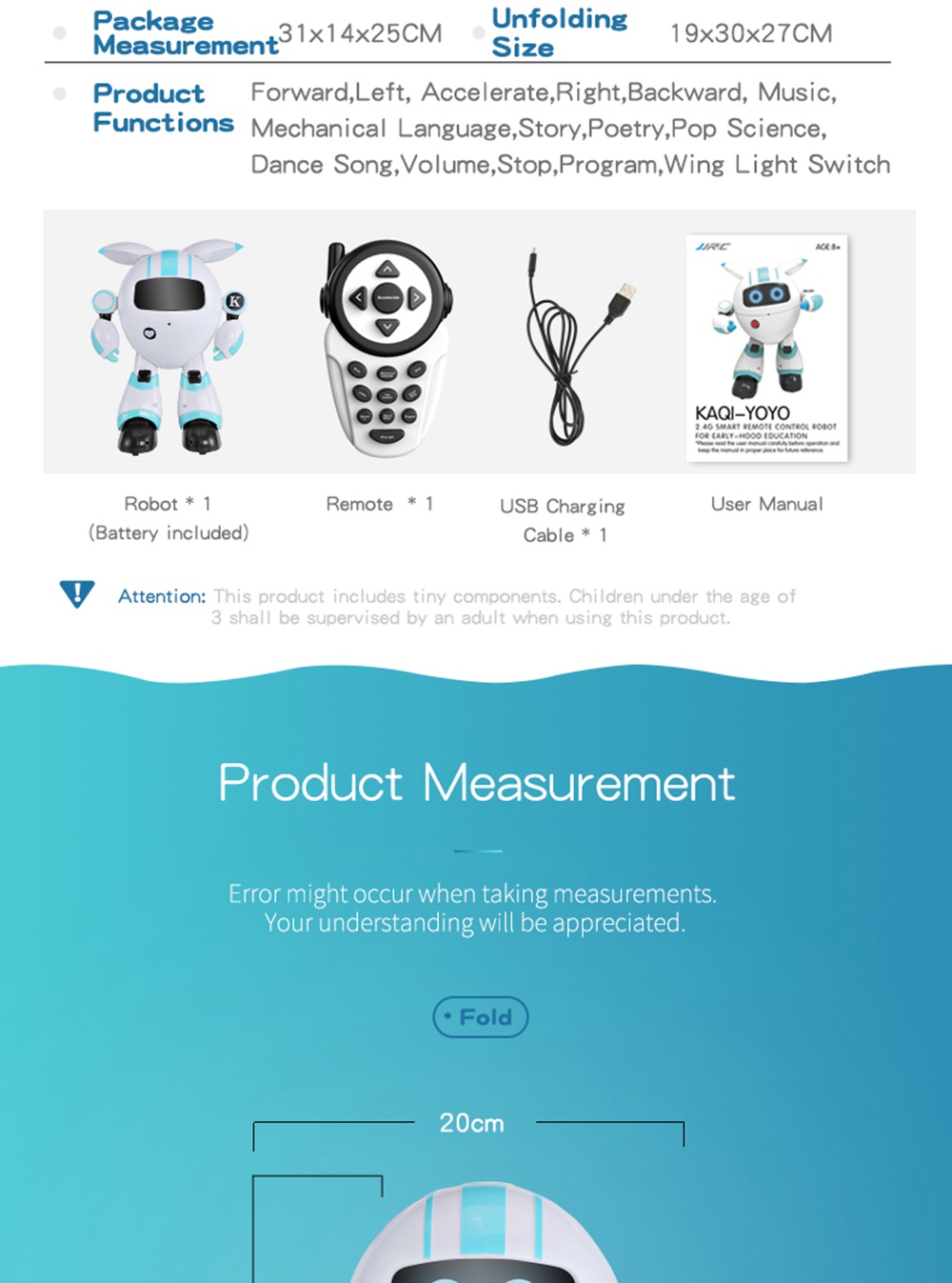 JJRC R14 KAQI-YOYO 2.4G Intelligent Programming RC Robot for Early Education - Blue