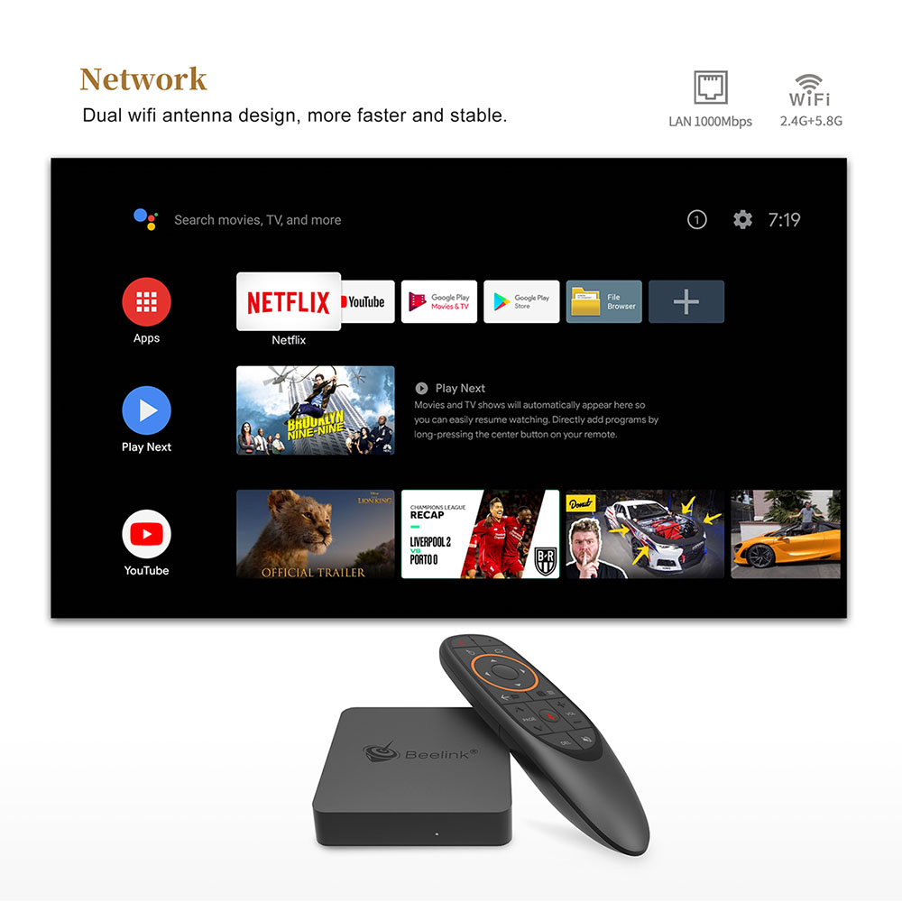 Beelink GTmini-A Amlogic S905X2 Android 9.0 4GB DDR4 64GB eMMC 4K TV Box with Voice Remote Dual Band WiFi Gigabit LAN Bluetooth USB3.0