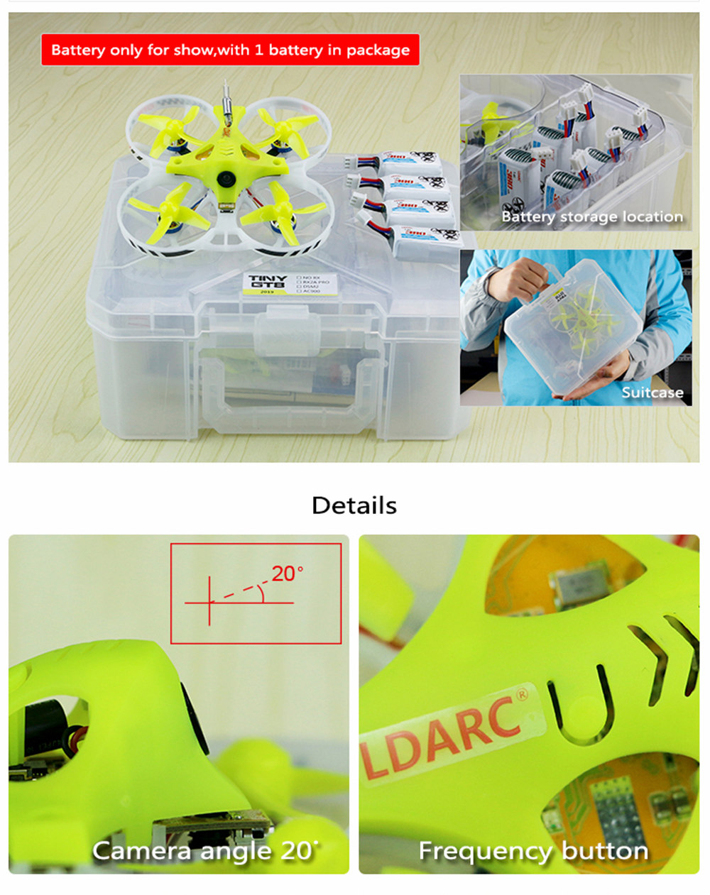 LDARC Tiny GT7 2019 75mm 2S Brushless Whoop RC Racing Drone BNF - Frsky Receiver