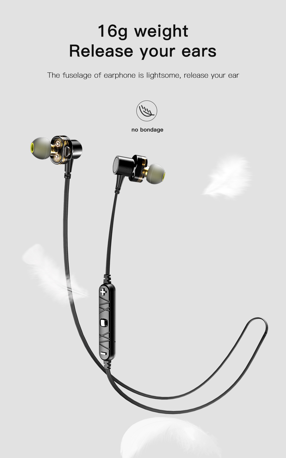 AWEI X660BL Bluetooth Earphones Dual Dynamic Drivers IPX4 Water Resistant - Black