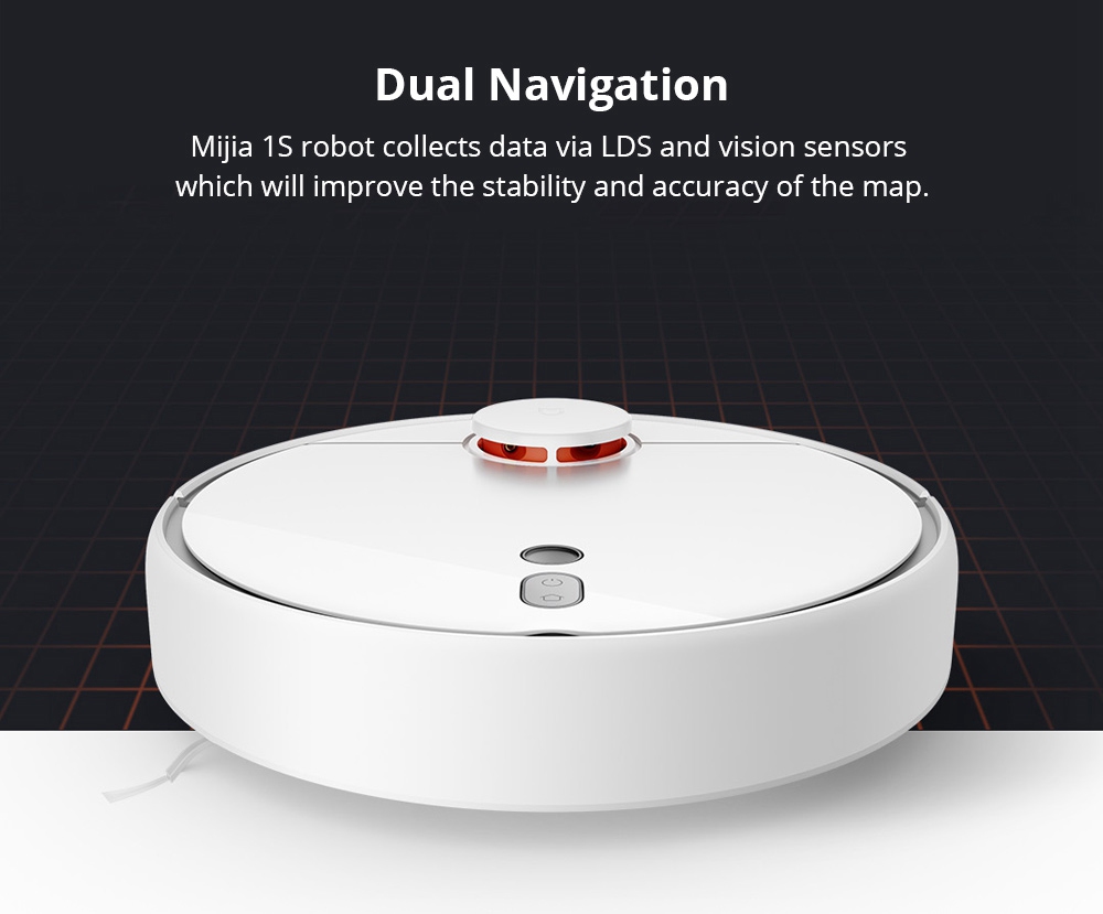 Xiaomi Mijia 1S Robot Vacuum Cleaner LDS + Visual Navigation 2000Pa Suction AI Image Recognition APP Zoned Cleaning Virtual Wall 5200mAh - White