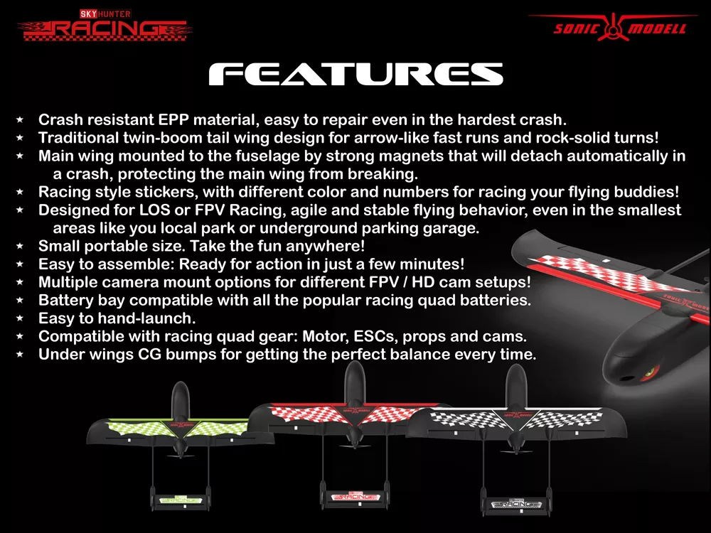 Sonicmodell Skyhunter Racing EPP 787mm Wingspan FPV Racer RC Airplane - Kit Version