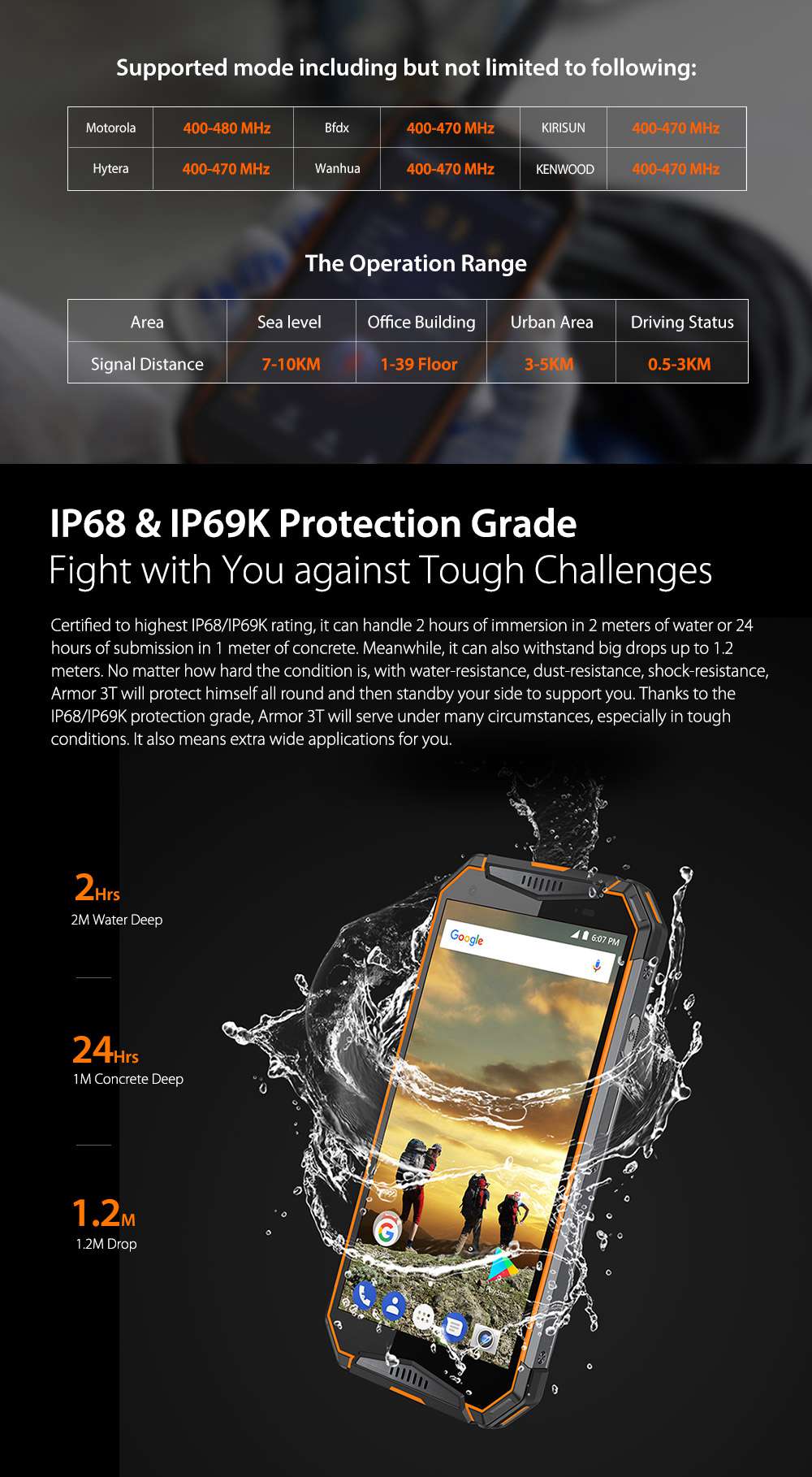 Ulefone Armor 3T 5.7 Inch 4G LTE Smartphone MT6763T 4GB 64GB 21.0MP Rear Camera Android 8.1 IP68 NFC 10300mAh Walkie Talkie - Orange