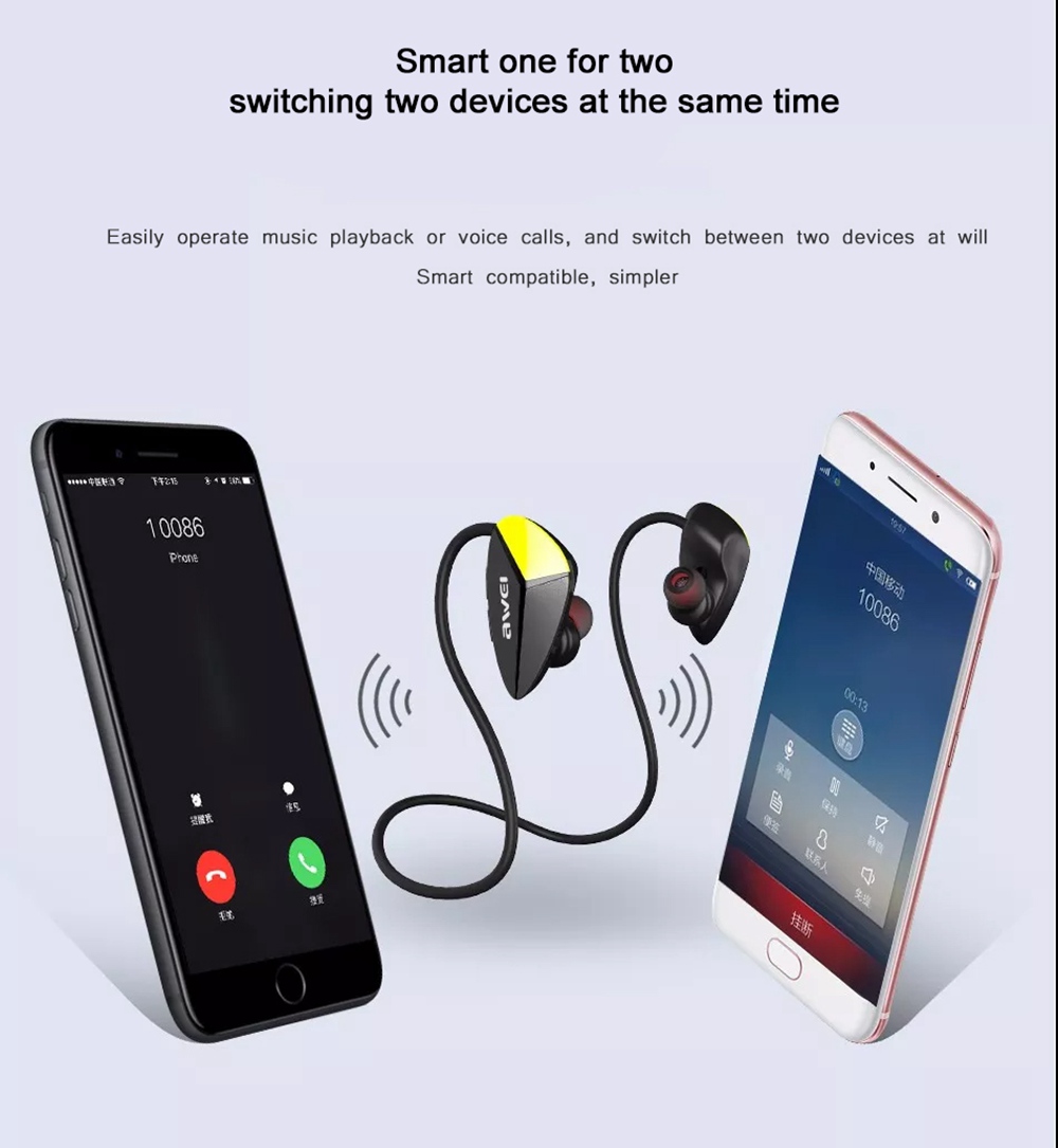 AWEI A887BL Waterproof CSR Bluetooth V4.1 Rear Earphone Stereo HiFi 100 mAh - Black
