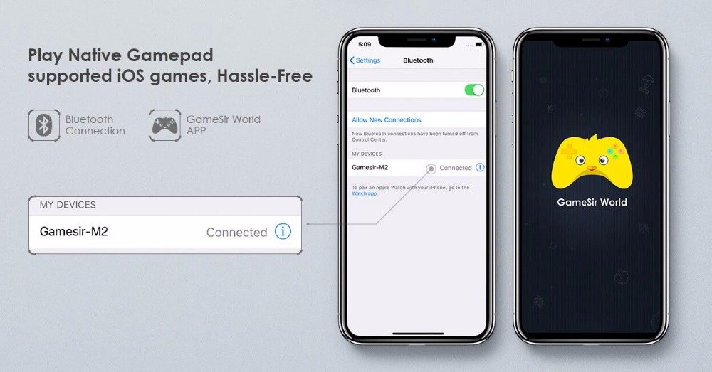 GameSir M2 MFi Bluetooth Gamepad Wireless Game Controller for iOS iPhone iPod Mac Apple TV with Bracket - Red