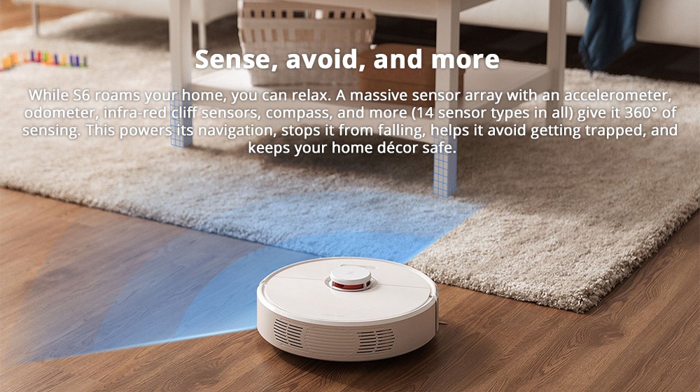 Roborock S6 Robot Vacuum Cleaner APP Virtual Wall 2000Pa Suction LDS Lidar Scanning 5200mAh Global Version - White