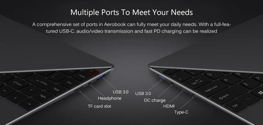 CHUWI AeroBook Laptop Intel Core M3-6Y30 Dual Core 13.3 Inch 1920*1010 8GB RAM 256GB SSD Windows 10 - Gray